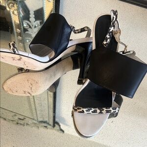 Stella Carter Designer Black and Animal Print Heeled Sandals